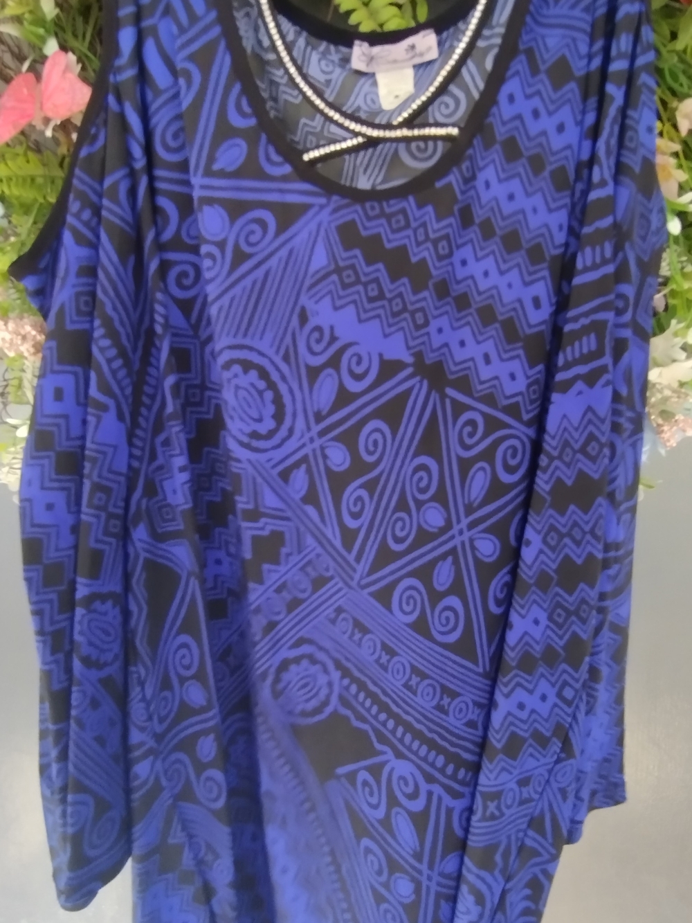Women's Blue & Black Geometric Tunic Top